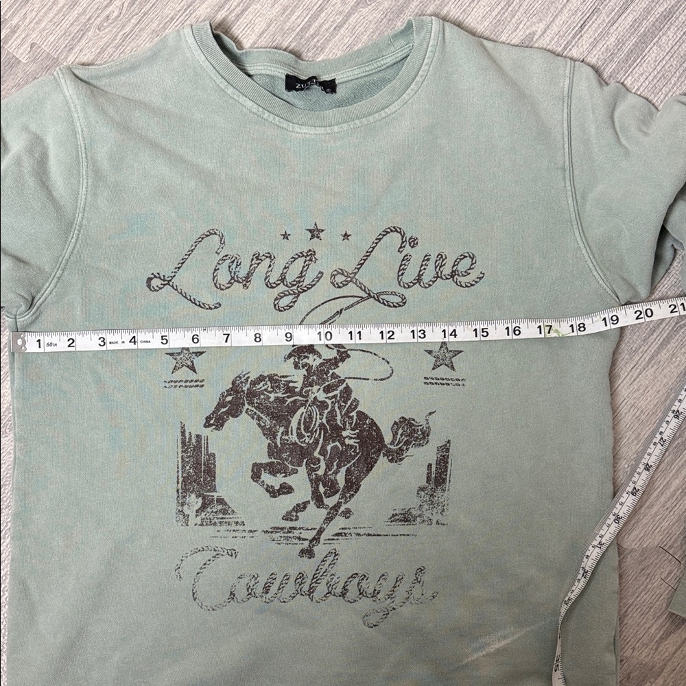 Zutter Sage Green 'Long Live Cowboys' Crew Neck Sweatshirt Size Small - Picture 5 of 5